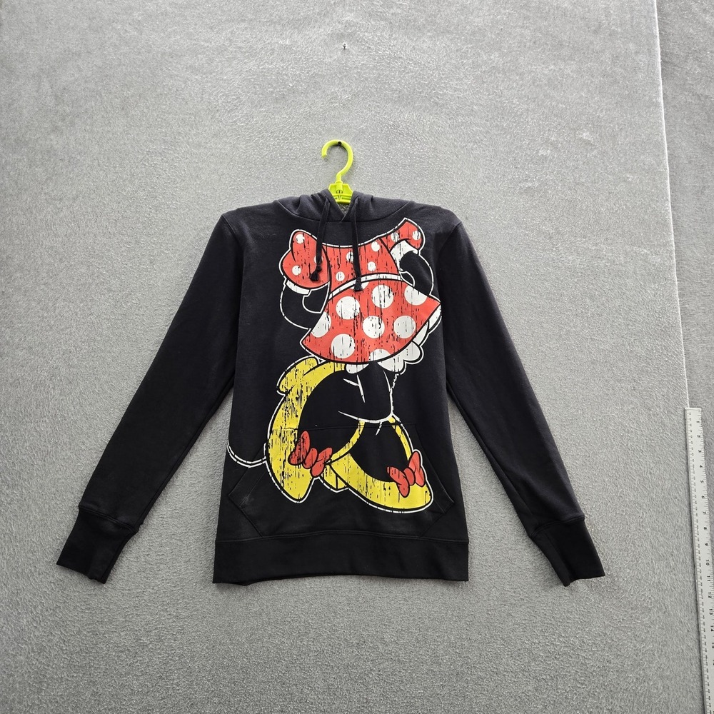 Disney Parks Women Hoodie SMALL Black Fleece Minnie Mouse Activewear Long Sleeve